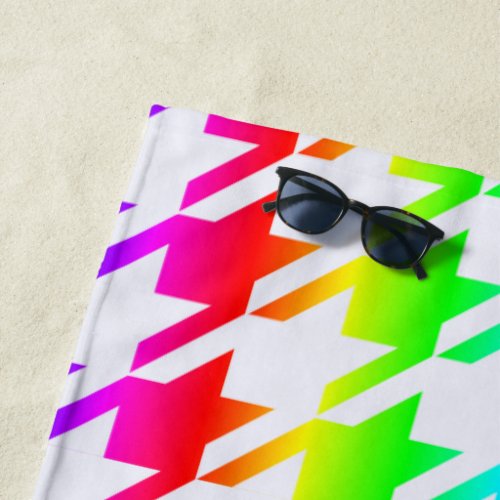 Modern Monogram Rainbow Ombre Houndstooth Pattern Beach Towel