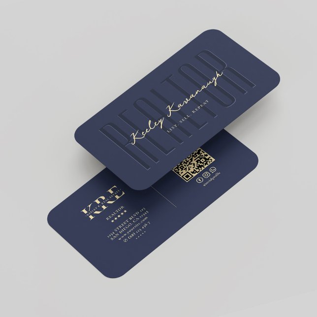 Modern Monogram Realtor Real Estate Agent Blue Business Card (Modern Monogram Realtor Real Estate Agent Blue Gold Business Card
)
