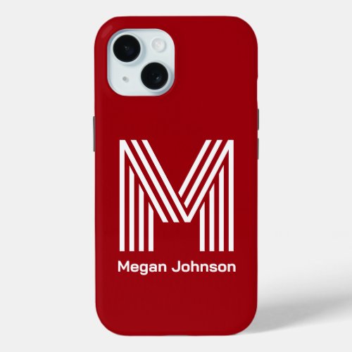 Modern Monogram Red iPhone 15 Case