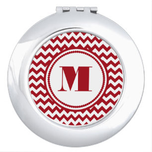 Modern Monogram Red Chevron Compact Mirror