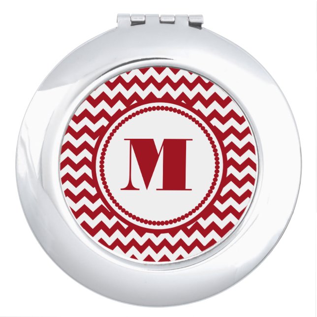 Modern Monogram Red Chevron Compact Mirror (Front)