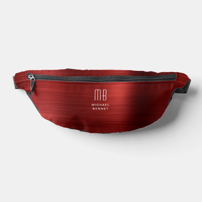 Modern Monogram Red Fanny Pack (Lay Down)
