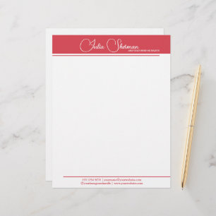 Modern Monogram Red Feminine Minimalist Script Letterhead
