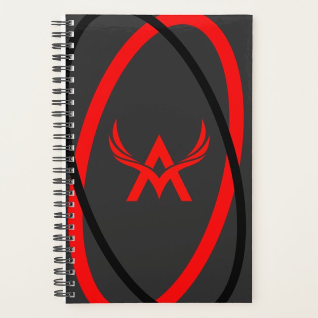 Modern Monogram Red Gray Geometry Cover Design Planner (Front)