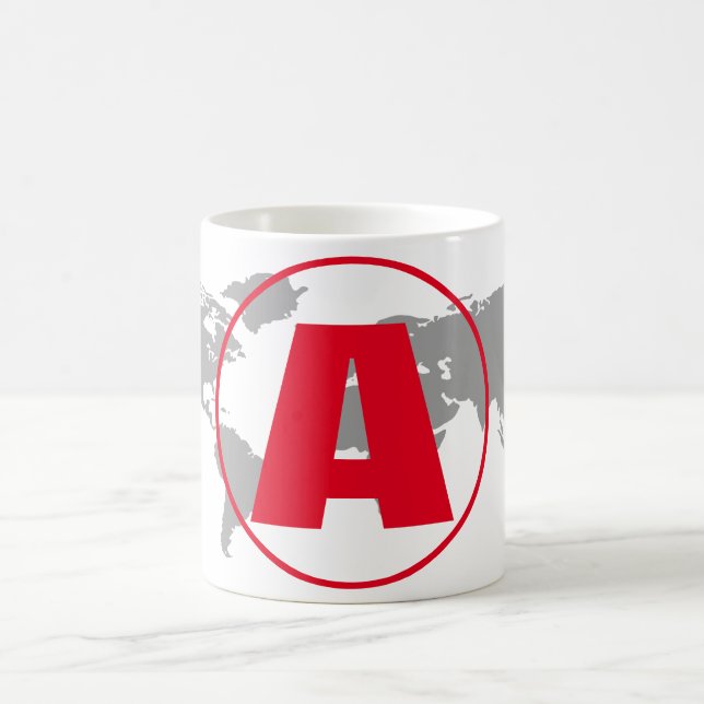 Modern Monogram Red Initial Letter World Map Coffee Mug (Center)