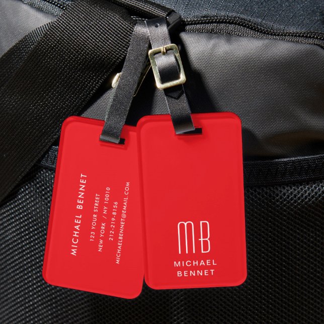 Modern Monogram Red Luggage Tag (Modern Monogram Red Luggage Tag)