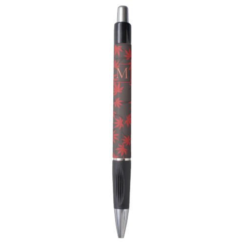 Modern Monogram Red Maple Leaf Grey Pen