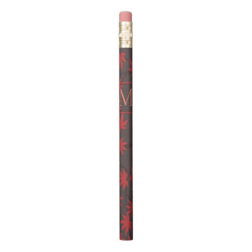 Modern Monogram Red Maple Leaf Grey Pencil