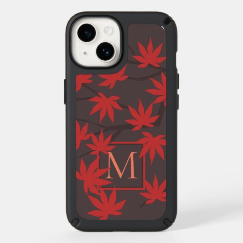 Modern Monogram Red Maple Leaf Grey Stylish Speck iPhone 14 Case