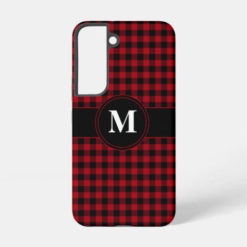 Modern Monogram Red Plaid Pattern Samsung Galaxy S22 Case