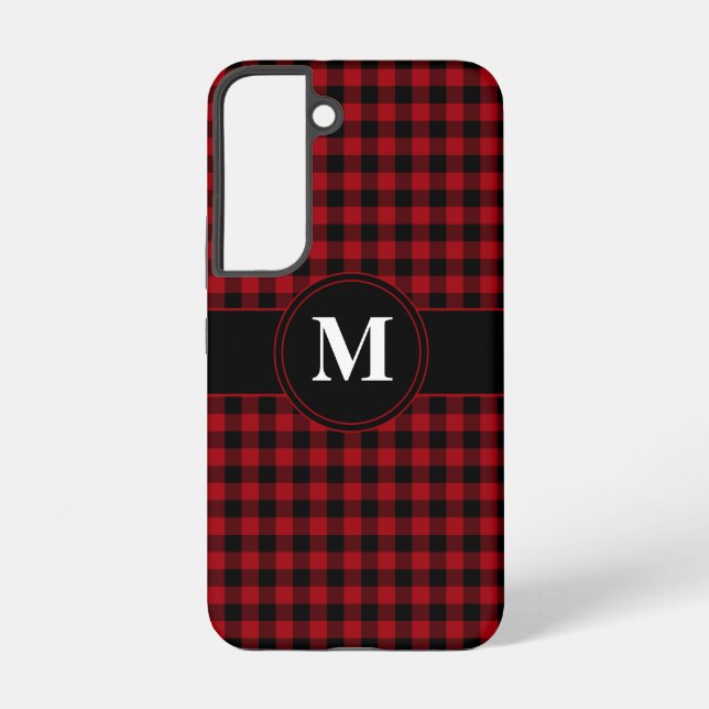 Modern Monogram Red Plaid Pattern Samsung Galaxy Case (Back)