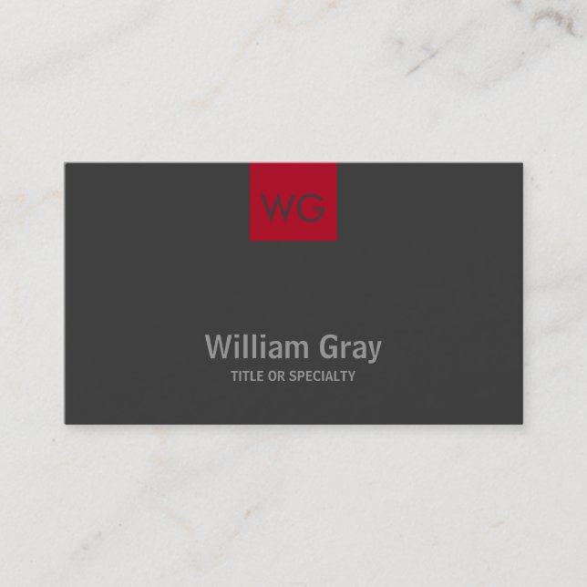 Modern Monogram Red Square Dark Business Card (Front)