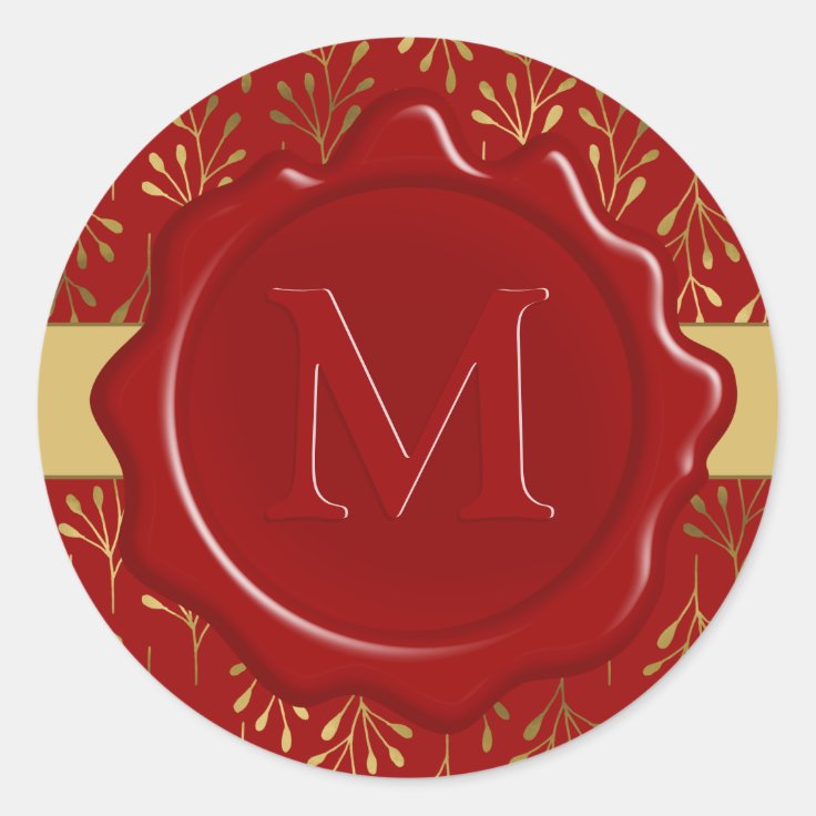 Modern Monogram Red Wax Seal Gold Leaf Pattern Zazzle