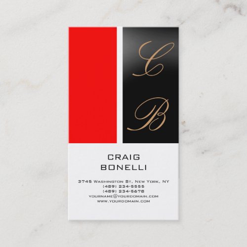 Modern Monogram Red White Black Business Card