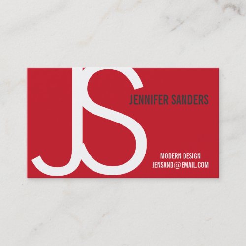 Modern Monogram Red White Business Card