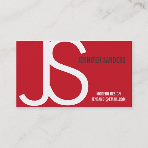 Customizable Modern Monogram Red White Business Card