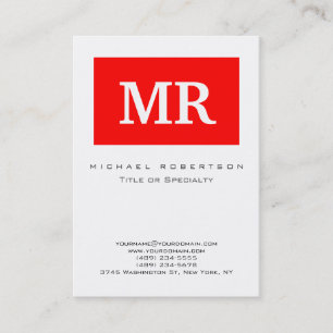 Modern Monogram Red White Clean Business Card
