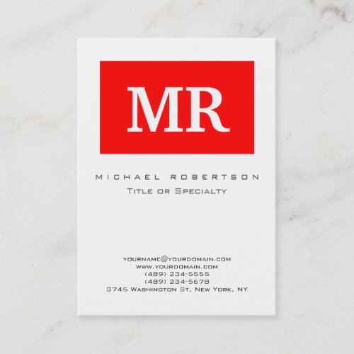Modern Monogram Red White Clean Business Card
