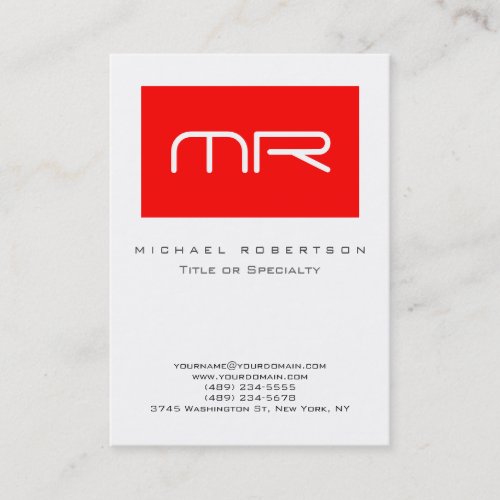 Modern Monogram Red White Clean Business Card