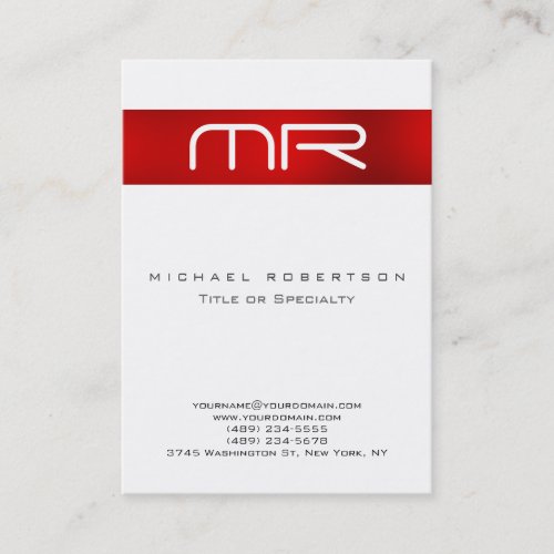 Modern Monogram Red White Clean Business Card