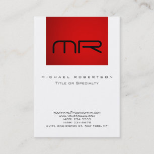 Modern Monogram Red White Clean Business Card