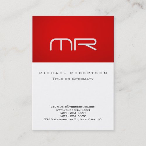 Modern Monogram Red White Clean Business Card