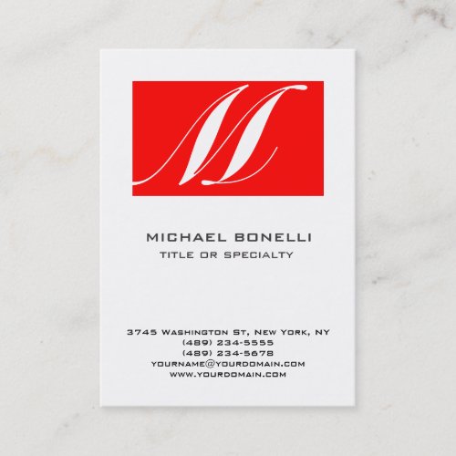 Modern Monogram Red White Simple Business Card