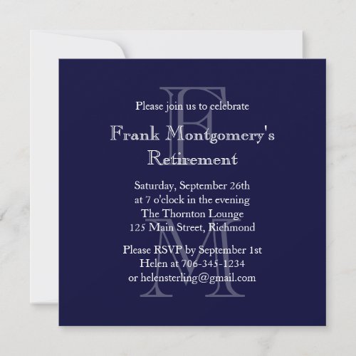 Modern Monogram Retirement Invitation navy