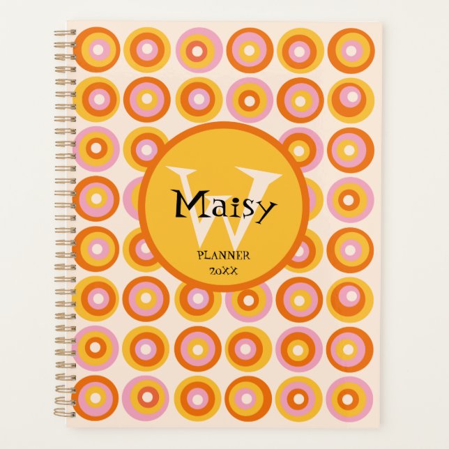 Modern Monogram Retro Orange Circles 2023 Planner (Front)