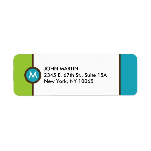 Modern Monogram Return Address Label - Blue/Brown (Front)