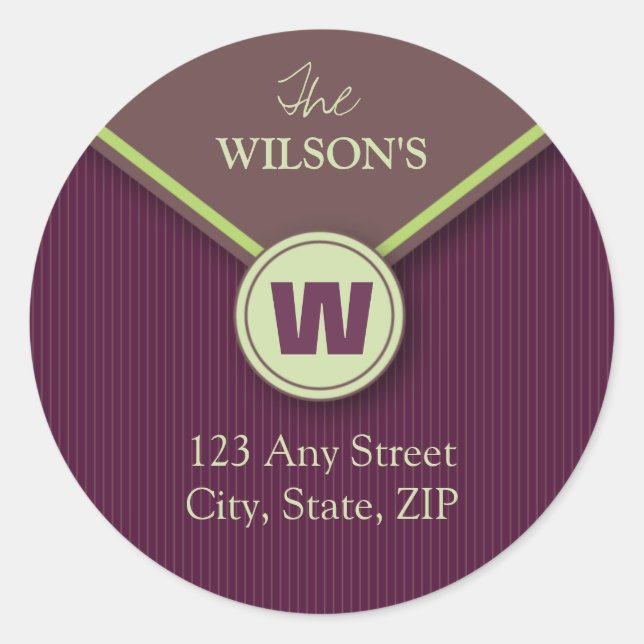 Modern Monogram Return Address Sticker (plum) (Front)