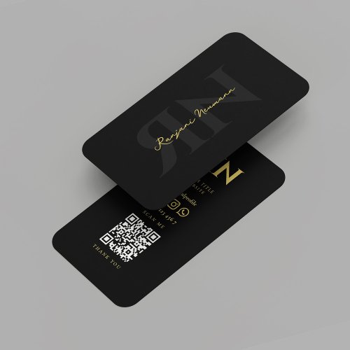 Modern Monogram Reversed Initial Black Gold Business Card