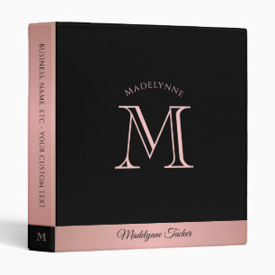 Modern Monogram Rose Gold Black Office School 3 Ring Binder