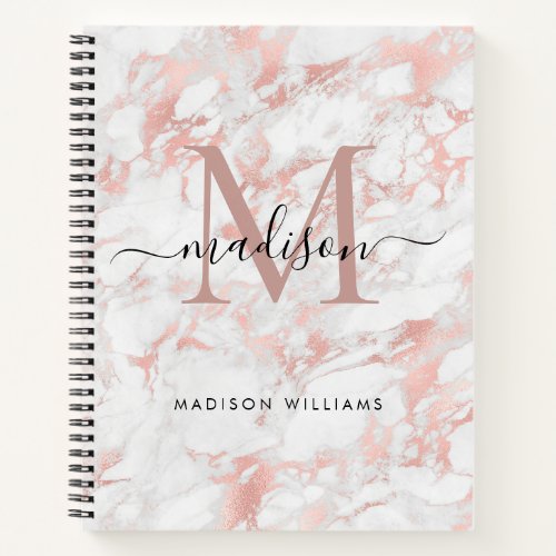 Modern Monogram Rose Gold Blush Pink Marble Foil Notebook