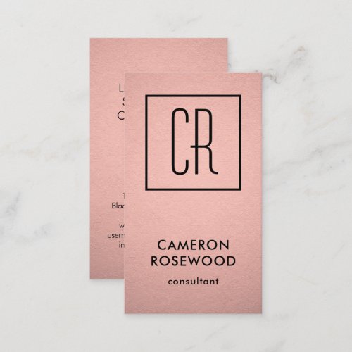 Modern Monogram Rose Gold Faux Foil Pink Vertical Business Card