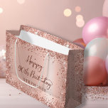 Modern Monogram Rose Gold Glitter 90th Birthday Large Gift Bag<br><div class="desc">Girly Glam Modern Rose Gold Glitter Foil Monogram Name 60th (or ANY AGE) Custom Personalized Gift Bag. This Girly Adult feminine NINETY (NINETIETH) Birhday party design featuring a "Happy Birthday" text in a stylish handwritten calligraphy script, Monogram Name and date and age on blush pink or rose gold faux brushed...</div>
