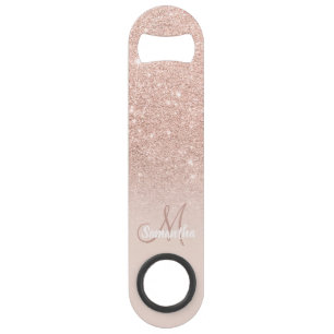 Modern monogram rose gold glitter ombre blush pink bar key