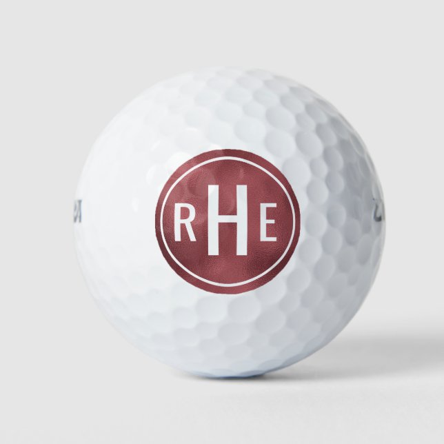 Modern Monogram Rose Gold Golf Balls (Front)