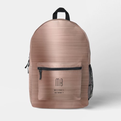 Modern Monogram Rose Gold Printed Backpack