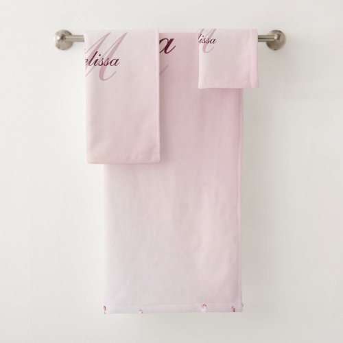 modern monogram rose gold purple glitter  bath towel set