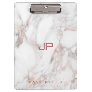 Modern Monogram Rose Gold White Marble Elegant Clipboard