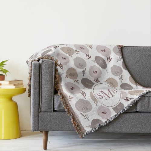 Modern Monogram Rose Taupe Floral Girls Dorm Room Throw Blanket