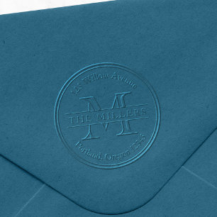Modern Monogram Round Border Name Return Address  Embosser