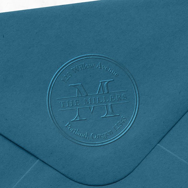 Modern Monogram Round Border Name Return Address  Embosser (Creator Uploaded)
