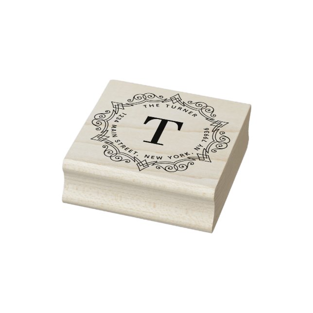 Modern Monogram Round Return Address Rubber Stamp (Stamp)