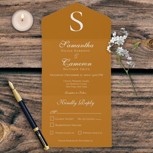 Modern Monogram Rust Burnt Orange Dinner All In One Invitation