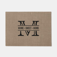 Modern Monogram & Rustic Burlap Effect Doormat