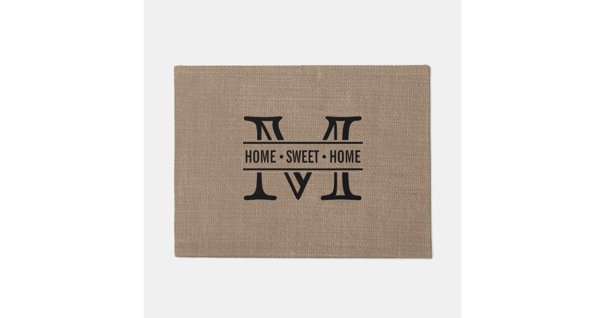 Modern Monogram & Rustic Burlap Effect Doormat