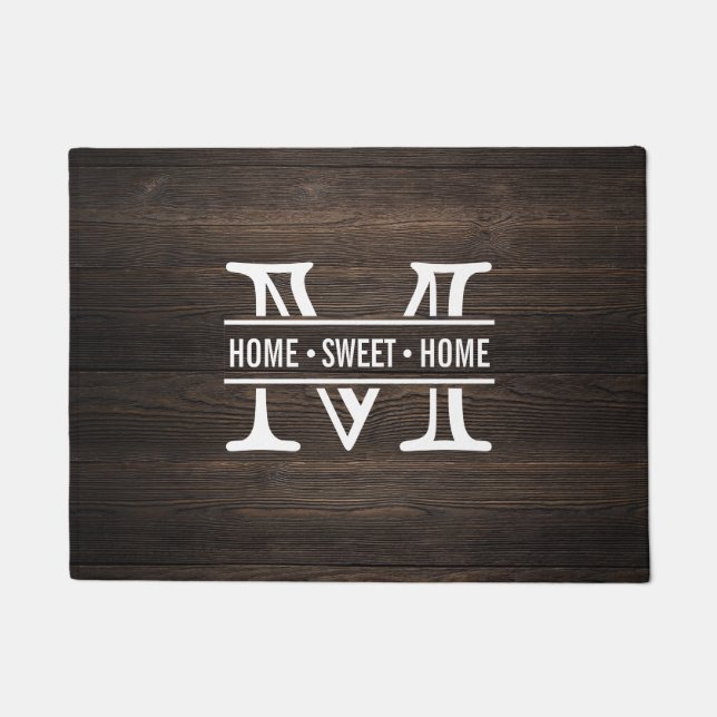 Modern Monogram & Rustic Wood Effect Doormat (Front)