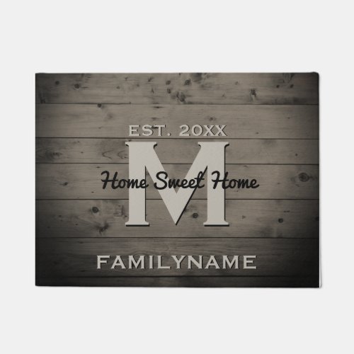 Modern Monogram Rustic Wood Family Logo Vintage Doormat